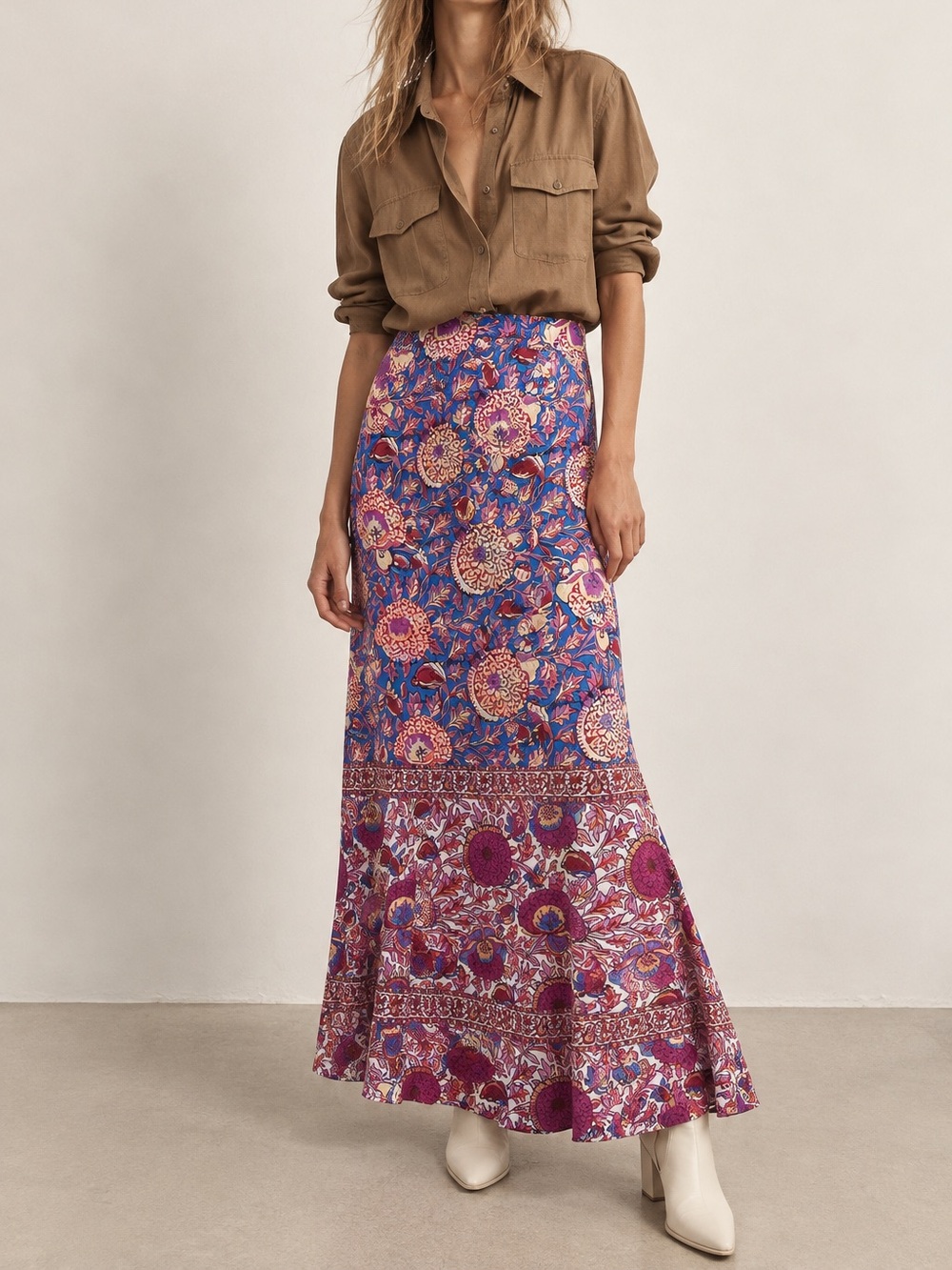 Ba&sh vanessa blue and pink floral maxi skirt